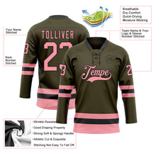 Load image into Gallery viewer, Custom Olive Medium Pink-Black Salute To Service Hockey Lace Neck Jersey
