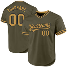 Load image into Gallery viewer, Custom Olive Old Gold-Black Authentic Throwback Salute To Service Baseball Jersey
