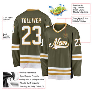 Custom Olive White-Old Gold Salute To Service Hockey Jersey