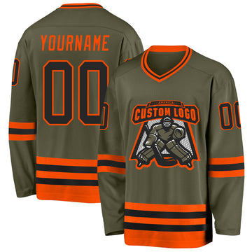 Custom Olive Black-Orange Salute To Service Hockey Jersey