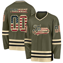 Load image into Gallery viewer, Custom Olive Vintage USA Flag Cream-Black Salute To Service Hockey Jersey
