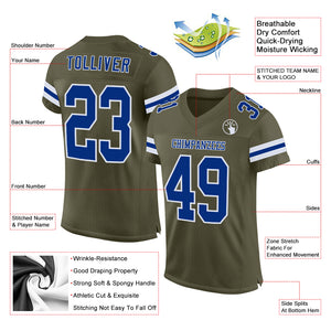 Custom Olive Royal-White Mesh Authentic Salute To Service Football Jersey