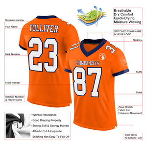 Custom Orange White-Navy Mesh Authentic Football Jersey