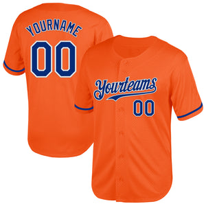 Custom Orange Royal-White Mesh Authentic Throwback Baseball Jersey