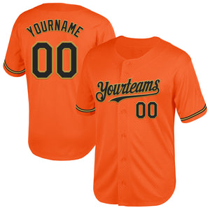 Custom Orange Black-Old Gold Mesh Authentic Throwback Baseball Jersey