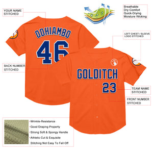 Custom Orange Royal-White Mesh Authentic Throwback Baseball Jersey