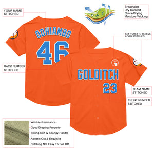 Custom Orange Electric Blue-White Mesh Authentic Throwback Baseball Jersey