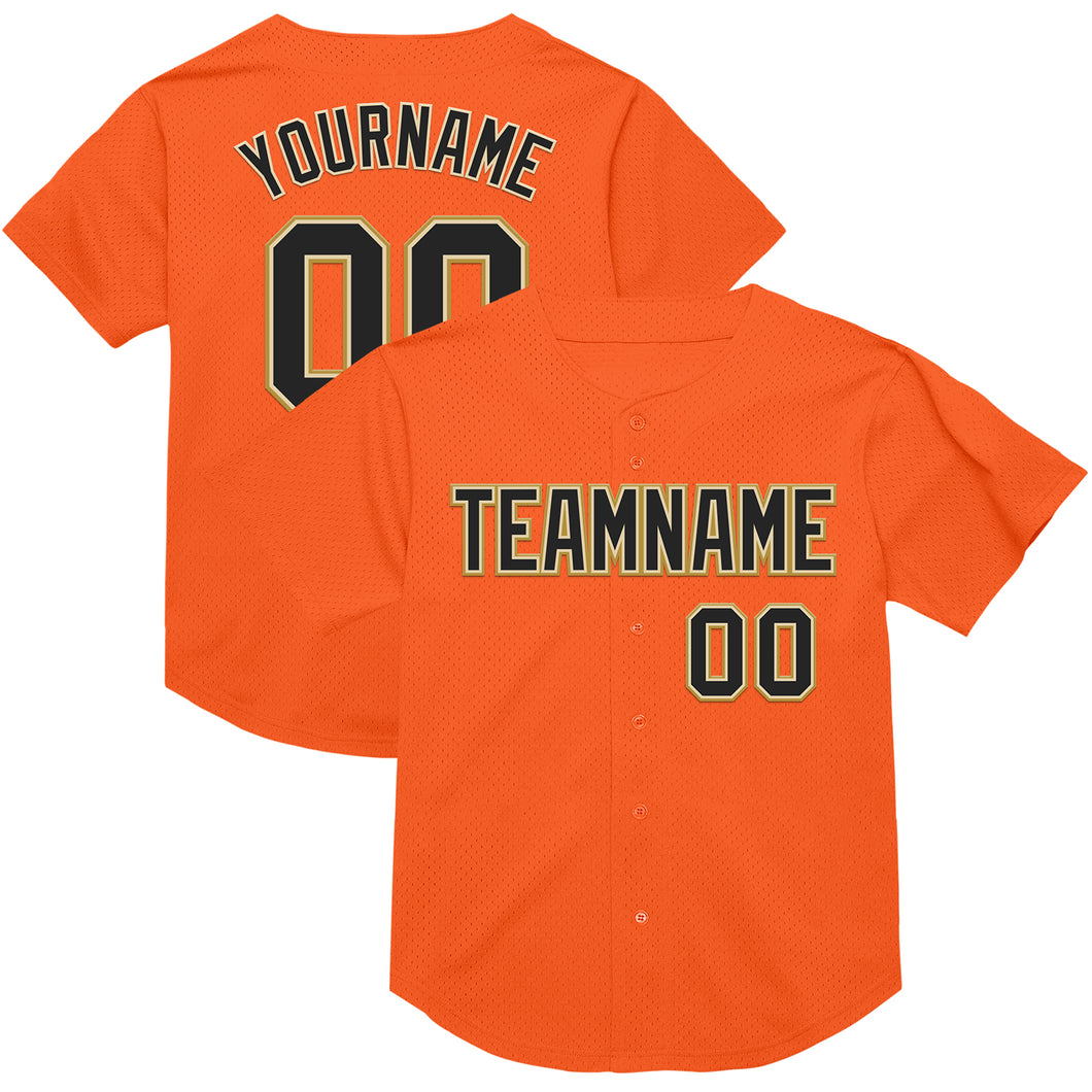 Custom Orange Black Cream-Old Gold Mesh Authentic Throwback Baseball Jersey