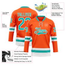 Load image into Gallery viewer, Custom Orange Aqua-White Hockey Lace Neck Jersey
