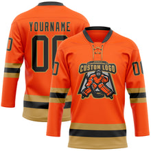 Load image into Gallery viewer, Custom Orange Black-Old Gold Hockey Lace Neck Jersey
