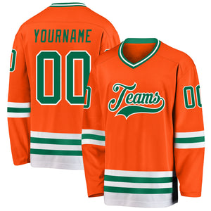 Custom Orange Kelly Green-White Hockey Jersey