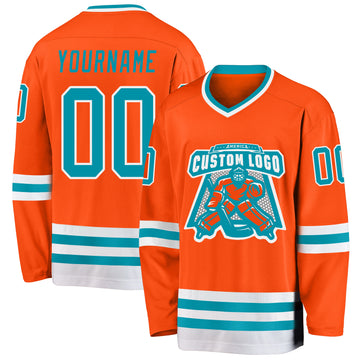 Custom Orange Teal-White Hockey Jersey