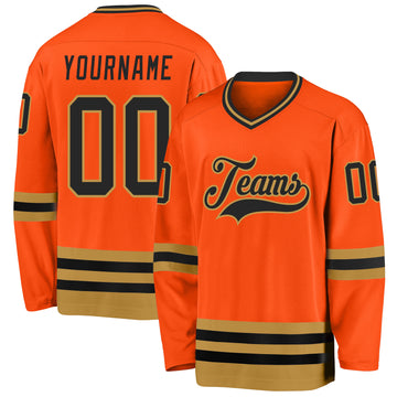 Custom Orange Black-Old Gold Hockey Jersey