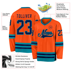 Custom Orange Navy-Teal Hockey Jersey