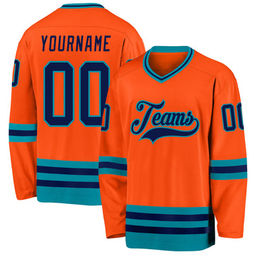 Custom Orange Navy-Teal Hockey Jersey