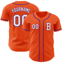 Load image into Gallery viewer, Custom Orange White-Purple Authentic Baseball Jersey
