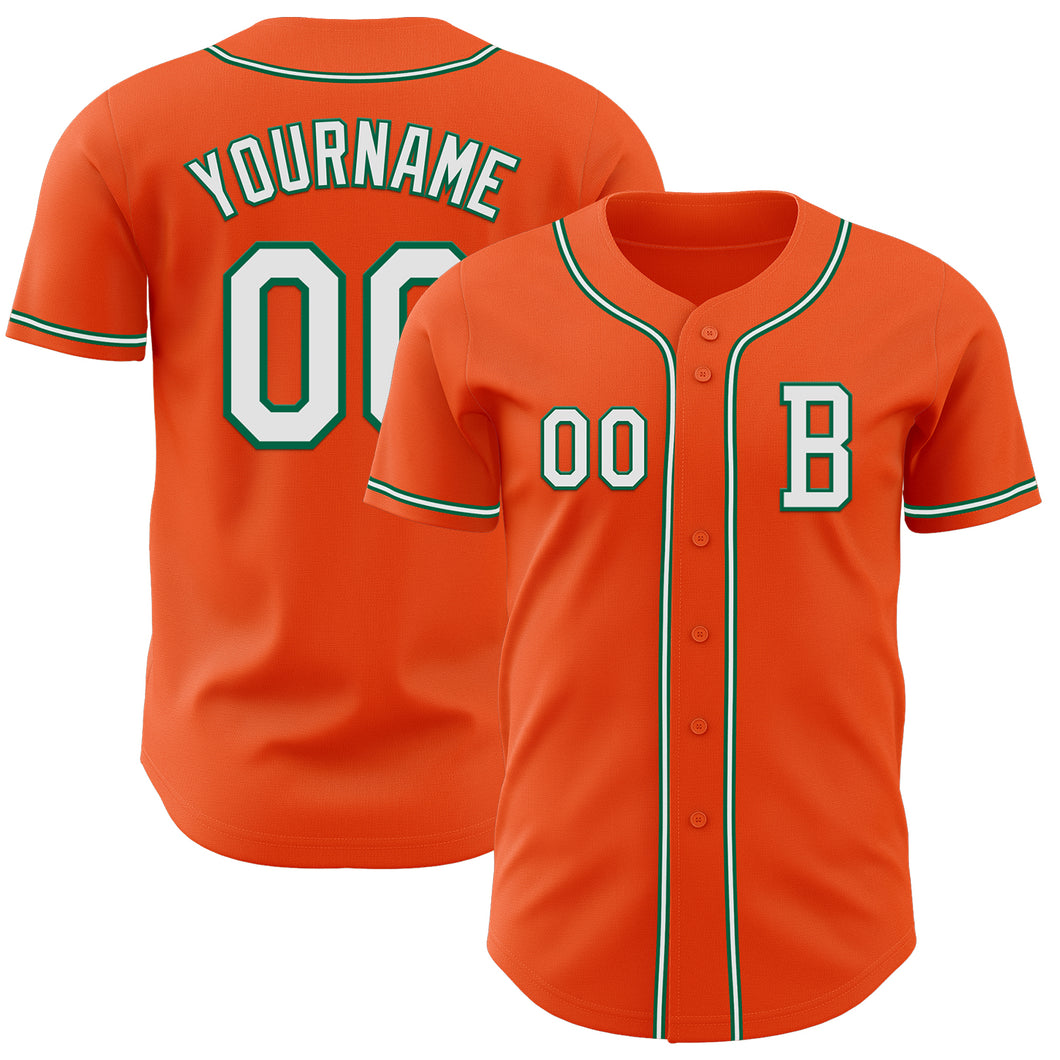 Custom Orange White-Kelly Green Authentic Baseball Jersey