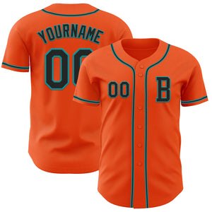 Custom Orange Black-Teal Authentic Baseball Jersey