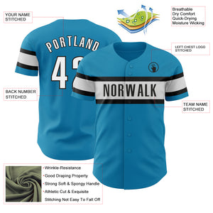 Custom Panther Blue White-Black Authentic Baseball Jersey