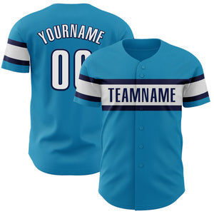 Custom Panther Blue White-Navy Authentic Baseball Jersey