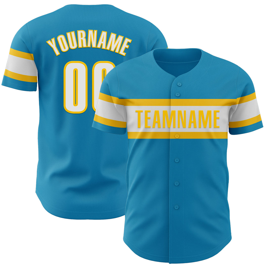 Custom Panther Blue White-Yellow Authentic Baseball Jersey