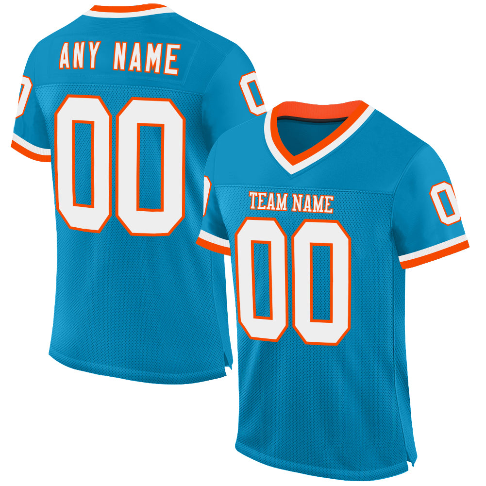 Custom Panther Blue White-Orange Mesh Authentic Throwback Football Jersey