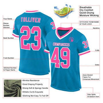 Custom Panther Blue Pink-White Mesh Authentic Throwback Football Jersey