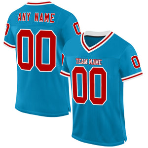 Custom Panther Blue Red-White Mesh Authentic Throwback Football Jersey