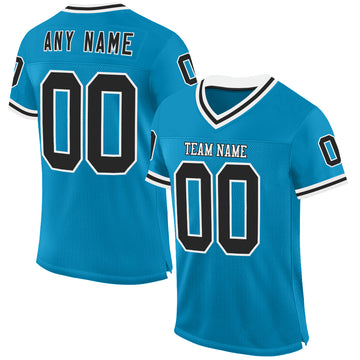 Custom Panther Blue Black-White Mesh Authentic Throwback Football Jersey