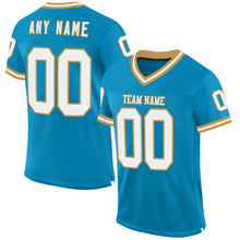 Load image into Gallery viewer, Custom Panther Blue White-Old Gold Mesh Authentic Throwback Football Jersey
