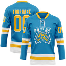 Load image into Gallery viewer, Custom Panther Blue Gold-White Hockey Lace Neck Jersey
