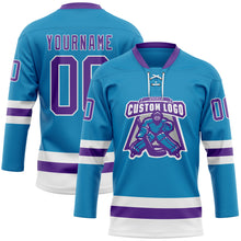 Load image into Gallery viewer, Custom Panther Blue Purple-White Hockey Lace Neck Jersey
