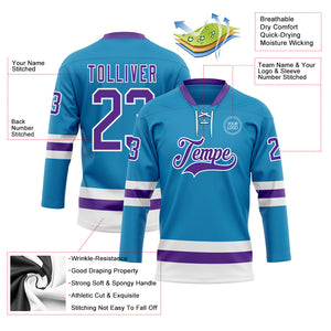 Custom Panther Blue Purple-White Hockey Lace Neck Jersey