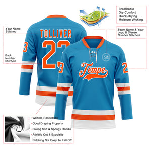 Custom Panther Blue Orange-White Hockey Lace Neck Jersey