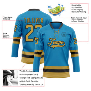 Custom Panther Blue Old Gold-Black Hockey Lace Neck Jersey