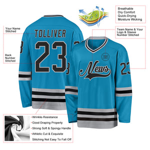 Custom Panther Blue Black-Gray Hockey Jersey