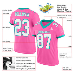 Custom Pink White-Aqua Mesh Authentic Football Jersey