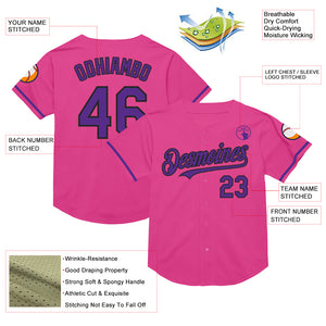 Custom Pink Purple-Black Mesh Authentic Throwback Baseball Jersey