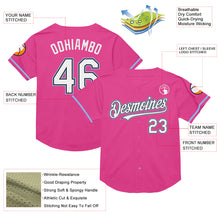 Load image into Gallery viewer, Custom Pink Black-Light Blue Mesh Authentic Throwback Baseball Jersey
