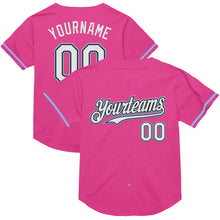 Load image into Gallery viewer, Custom Pink Black-Light Blue Mesh Authentic Throwback Baseball Jersey
