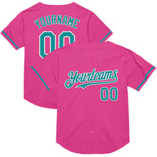 Load image into Gallery viewer, Custom Pink Teal-White Mesh Authentic Throwback Baseball Jersey
