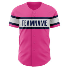 Load image into Gallery viewer, Custom Pink White-Navy Authentic Baseball Jersey
