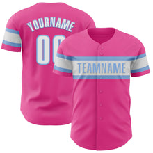 Load image into Gallery viewer, Custom Pink White-Light Blue Authentic Baseball Jersey
