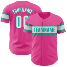 Load image into Gallery viewer, Custom Pink White-Aqua Authentic Baseball Jersey
