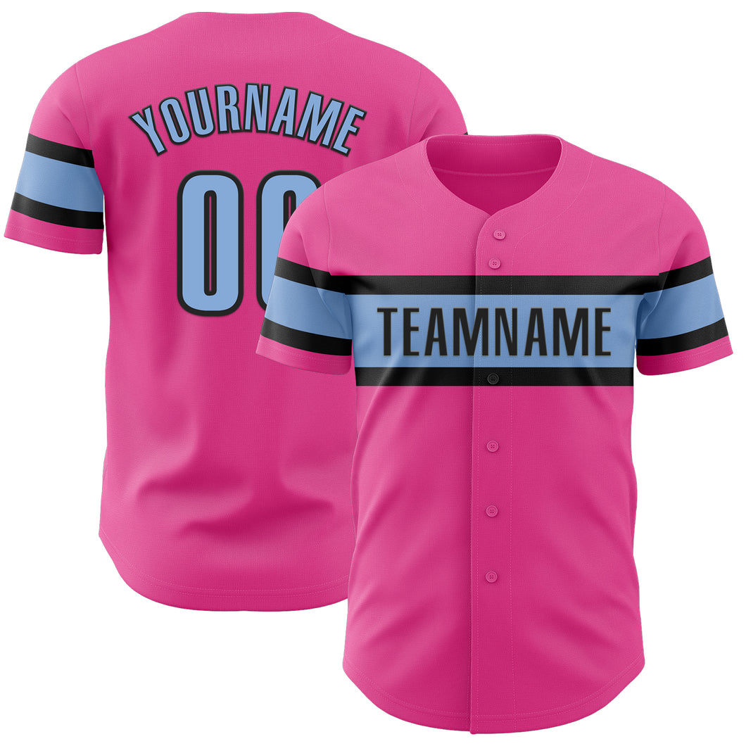 Custom Pink Light Blue-Black Authentic Baseball Jersey