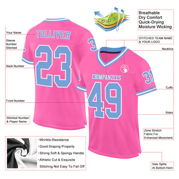 Custom Pink Light Blue-White Mesh Authentic Throwback Football Jersey