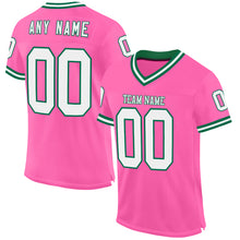 Load image into Gallery viewer, Custom Pink White-Kelly Green Mesh Authentic Throwback Football Jersey
