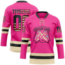 Load image into Gallery viewer, Custom Pink Vintage USA Flag Black-Cream Hockey Lace Neck Jersey
