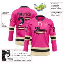 Load image into Gallery viewer, Custom Pink Vintage USA Flag Black-Cream Hockey Lace Neck Jersey
