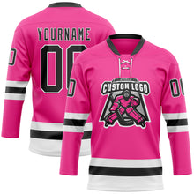 Load image into Gallery viewer, Custom Pink Black-White Hockey Lace Neck Jersey
